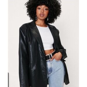 NWT Nasty‎ Gal Happily Faux Leather After Relaxed Fit Blazer Jacket Black Medium